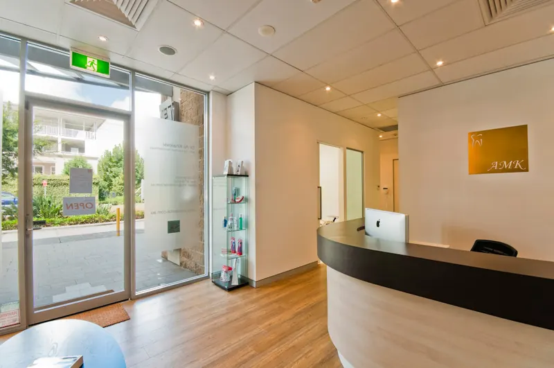 Reception desk at AMK Dental Clinic in Mortlake
